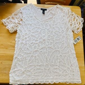 INC WHITE TOP WITH CROCHETED FRONT 1X NEW W/TAGS